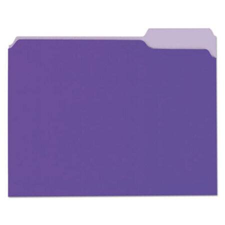 Universal® Deluxe Colored Top Tab File Folders, 1/3-Cut Tabs, Letter Size, Violet/Light Violet, 100/Box