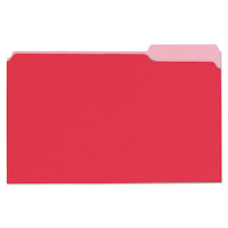 Universal® Deluxe Colored Top Tab File Folders, 1/3-Cut Tabs, Legal Size, Red/Light Red, 100/Box