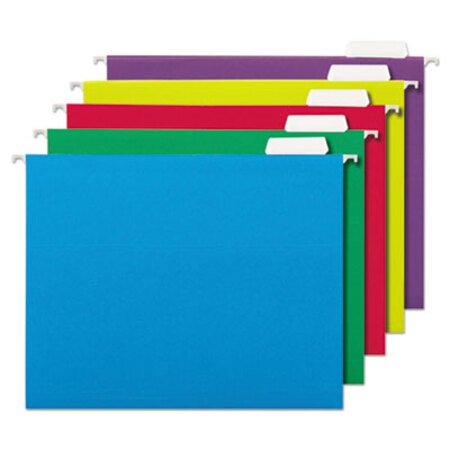 Universal® Deluxe Bright Color Hanging File Folders, Letter Size, 1/5-Cut Tab, Assorted, 25/Box