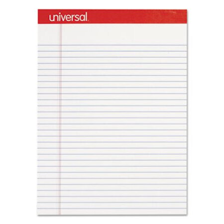 Universal® Perforated Writing Pads, Wide/Legal Rule, 8.5 x 11.75, White, 50 Sheets, Dozen