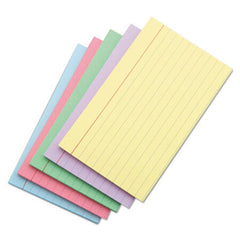 Universal® Index Cards, 3 x 5, Blue/Violet/Green/Cherry/Canary, 100/Pack