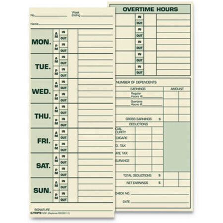 TOPS™ Time Card for Pyramid Model 331-10, Weekly, Two-Sided, 3 1/2 x 8 1/2, 500/Box