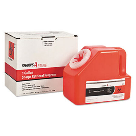 TrustMedical Sharps Retrieval Program Containers, 1 gal, Cardboard/Plastic, Red