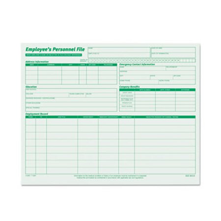 TOPS™ Employee's Record File Folders, Straight Tab, Letter Size, Green, 20/Pack