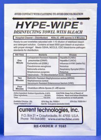 Fisher Scientific HYPE-WIPES® Surface Disinfectant Premoistened Wipe 100 Count Individual Packet Disposable Bleach Scent NonSterile - M-313239-4016 - Case of 100