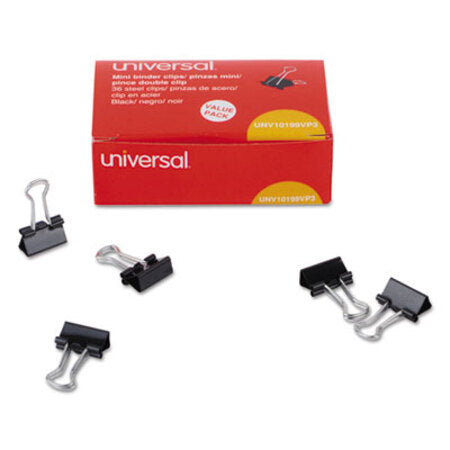 Universal® Binder Clips, Mini, Black/Silver, 36/Box