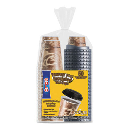 Dart® Bistro Hot/Cold Foam Cups With Lids, 12 oz, Brown, 50/PK