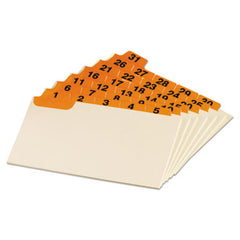 Oxford™ Manila Index Card Guides with Laminated Tabs, 1/5-Cut Top Tab, 1 to 31, 3 x 5, Manila, 31/Set
