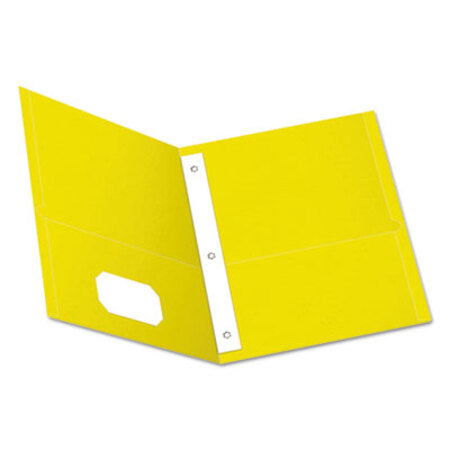 Oxford™ Twin-Pocket Folders with 3 Fasteners, Letter, 1/2" Capacity, Yellow, 25/Box