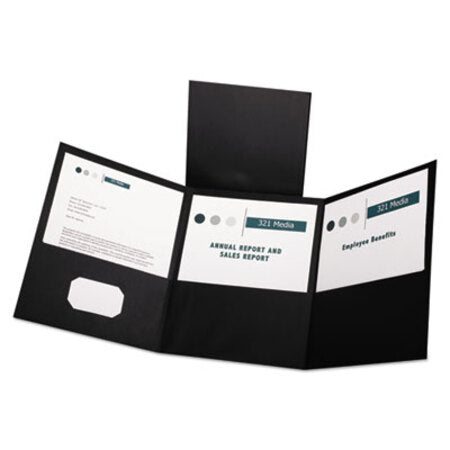 Oxford™ Tri-Fold Folder w/3 Pockets, Holds 150 Letter-Size Sheets, Black