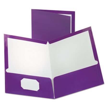 Oxford™ Two-Pocket Laminated Folder, 100-Sheet Capacity, Metallic Purple, 25/Box