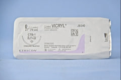 Suture with Needle Coated Vicryl Absorbable Coated Violet Suture Braided Polyglactin 910 Size 0 27 Inch Suture 1-Needle 36.4 mm Length 1/2 Circle Blunt Point Needle