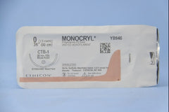 Suture with Needle Monocryl Absorbable Uncoated Undyed Suture Monofilament Poliglecaprone Size 0 36 Inch Suture 1-Needle 36.4 mm Length 1/2 Circle Blunt Point Needle