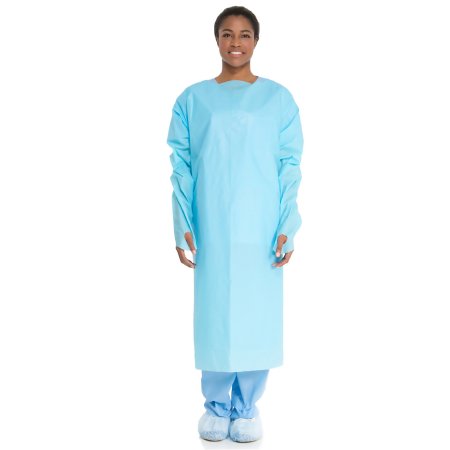 O&M Halyard Inc Over-the-Head Protective Procedure Gown One Size Fits Most Blue NonSterile ASTM F1670 / ASTM F1671 Disposable