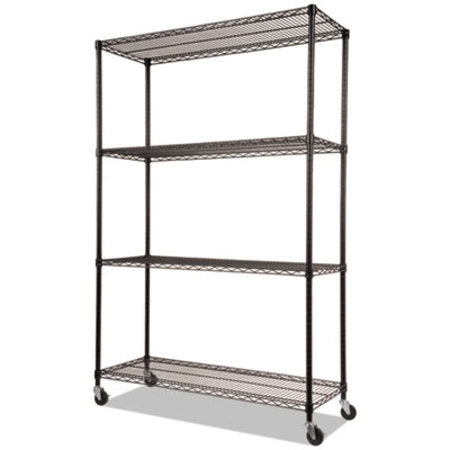 Alera® NSF Certified 4-Shelf Wire Shelving Kit with Casters, 48w x 18d x 72h, Black