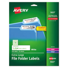 Avery® Extra-Large TrueBlock File Folder Labels with Sure Feed Technology, 0.94 x 3.44, White, 18/Sheet, 25 Sheets/Pack