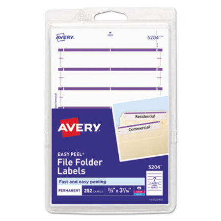 Avery® Printable 4" x 6" - Permanent File Folder Labels, 0.69 x 3.44, White, 7/Sheet, 36 Sheets/Pack, (5204)