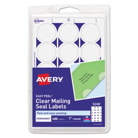 Avery® Printable Mailing Seals, 1" dia., Clear, 15/Sheet, 32 Sheets/Pack, (5248)