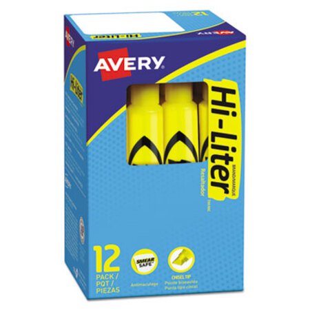 Avery® HI-LITER Desk-Style Highlighters, Chisel Tip, Yellow, Dozen, (7742)