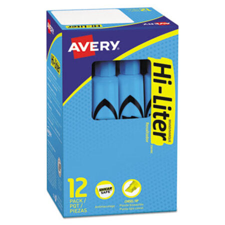 Avery® HI-LITER Desk-Style Highlighters, Chisel Tip, Light Blue, Dozen, (7746)