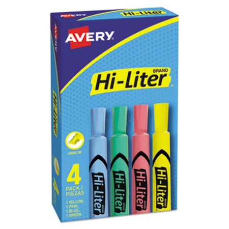 Avery® HI-LITER Desk-Style Highlighters, Chisel Tip, Assorted Colors, 4/Set