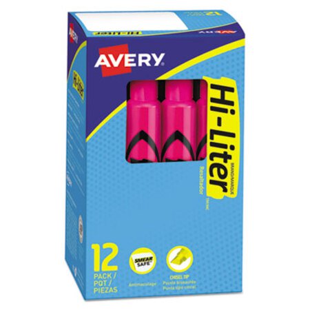 Avery® HI-LITER Desk-Style Highlighters, Chisel Tip, Fluorescent Pink, Dozen