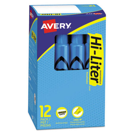 Avery® HI-LITER Desk-Style Highlighters, Chisel Tip, Fluorescent Blue, Dozen