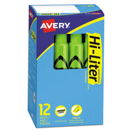 Avery® HI-LITER Desk-Style Highlighters, Chisel Tip, Fluorescent Green, Dozen