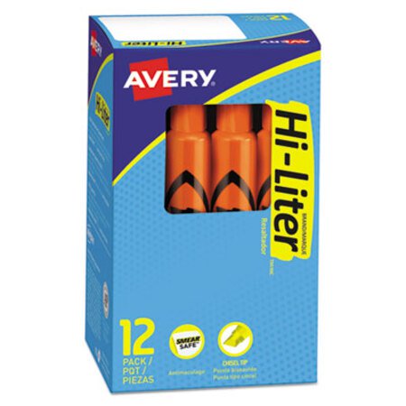 Avery® HI-LITER Desk-Style Highlighters, Chisel Tip, Fluorescent Orange, Dozen