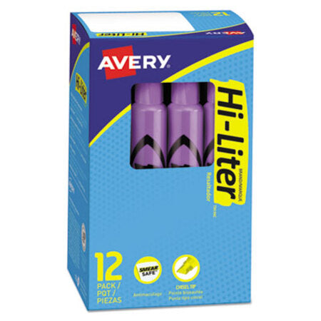 Avery® HI-LITER Desk-Style Highlighters, Chisel Tip, Fluorescent Purple, Dozen