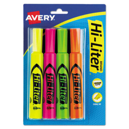 Avery® HI-LITER Desk-Style Highlighters, Chisel Tip, Assorted Colors, 4/Set