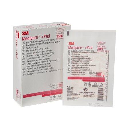 3M Adhesive Dressing 3M™ Medipore™ 3-1/2 X 4 Inch Soft Cloth Rectangle White Sterile