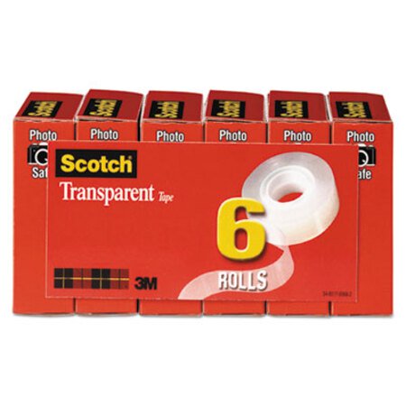 Scotch® Transparent Tape, 1" Core, 0.75" x 36 yds, Transparent, 6/Pack