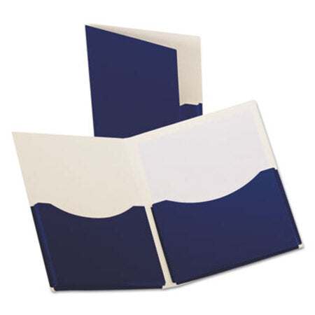 Oxford™ Double Stuff Gusseted 2-Pocket Laminated Paper Folder, 200-Sheet Capacity, Navy