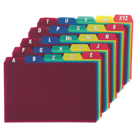 Oxford™ Durable Poly A-Z Card Guides, 1/5-Cut Top Tab, A to Z, 4 x 6, Assorted Colors, 25/Set