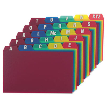Oxford™ Durable Poly A-Z Card Guides, 1/5-Cut Top Tab, A to Z, 3 x 5, Assorted Colors, 25/Set
