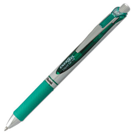 Pentel® EnerGel RTX Retractable Gel Pen, Medium 0.7 mm, Green Ink, Green/Gray Barrel