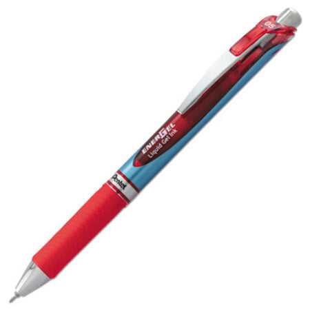 Pentel® EnerGel RTX Retractable Gel Pen, Fine 0.5 mm, Red Ink, Silver/Red Barrel