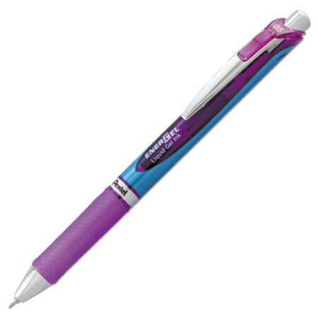 Pentel® EnerGel RTX Retractable Gel Pen, Fine 0.5 mm, Violet Ink, Silver/Violet Barrel