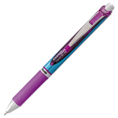 Pentel® EnerGel RTX Retractable Gel Pen, Medium 0.7 mm, Violet Ink, Violet/Gray Barrel