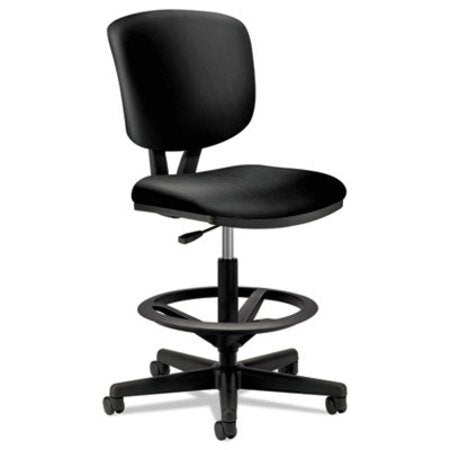 HON® Volt Series Leather Adjustable Task Stool, 32.38" Seat Height, Supports up to 275 lbs., Black Seat/Black Back, Black Base