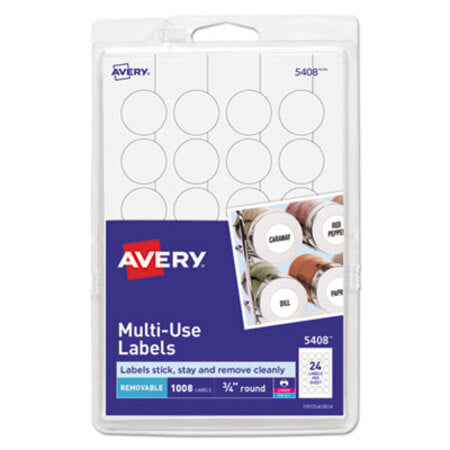 Avery® Removable Multi-Use Labels, Inkjet/Laser Printers, 0.75" dia., White, 24/Sheet, 42 Sheets/Pack, (5408)