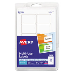 Avery® Removable Multi-Use Labels, Inkjet/Laser Printers, 1 x 1.5, White, 10/Sheet, 50 Sheets/Pack, (5434)