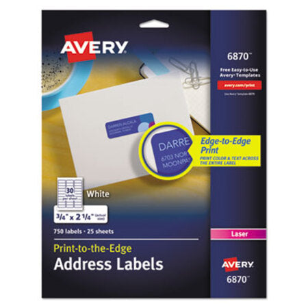 Avery® Vibrant Laser Color-Print Labels w/ Sure Feed, 3/4 x 2 1/4, White, 750/PK