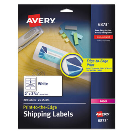 Avery® Vibrant Laser Color-Print Labels w/ Sure Feed, 2 x 3 3/4, White, 200/PK