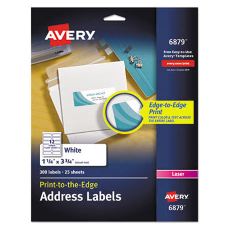 Avery® Vibrant Laser Color-Print Labels w/ Sure Feed, 1 1/4 x 3 3/4, White, 300/Pack