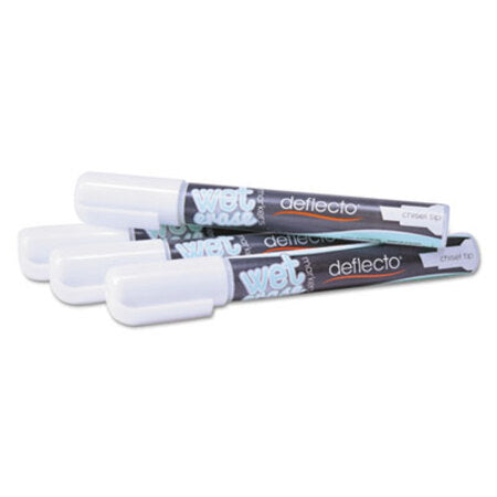 Deflecto® Wet Erase Markers, Medium Chisel Tip, White, 4/Pack