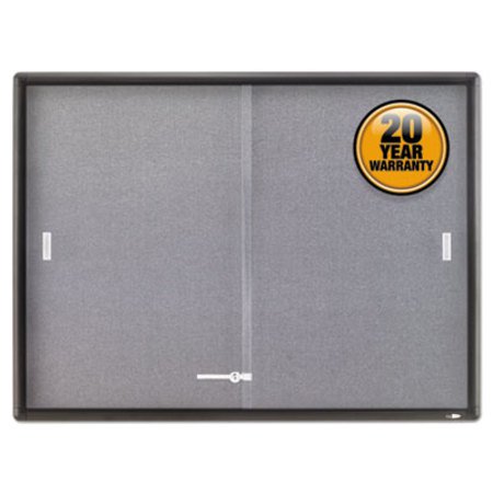 Quartet® Enclosed Bulletin Board, Fabric/Cork/Glass, 48 x 36, Gray, Aluminum Frame