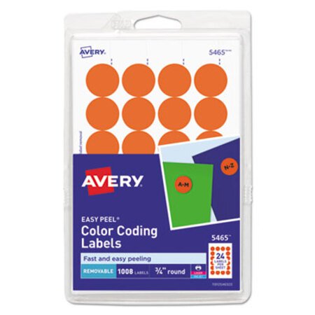 Avery® Printable Self-Adhesive Removable Color-Coding Labels, 0.75" dia., Orange, 24/Sheet, 42 Sheets/Pack, (5465)