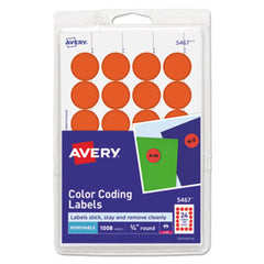 Avery® Printable Self-Adhesive Removable Color-Coding Labels, 0.75" dia., Neon Red, 24/Sheet, 42 Sheets/Pack, (5467)